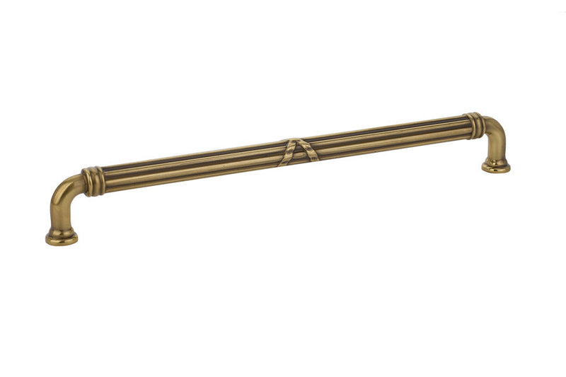 The Emtek Ribbon & Reed Estate Cabinet Pull, 10" Center to Center in French Antique finish