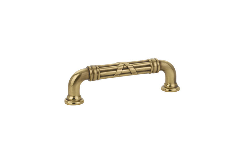 The Emtek Ribbon & Reed Estate Cabinet Pull, 3 1/2" Center to Center in French Antique finish