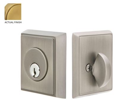 Emtek Single Cylinder Rectangular Keyed Deadbolt in French Antique finish