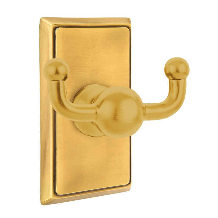 Emtek Traditional Brass Double Robe Hook With Rectangular Rosette in French Antique finish