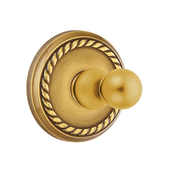 Emtek Traditional Brass Single Robe Hook With Rope Rosette in French Antique finish