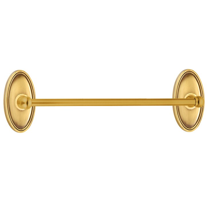 The Emtek Traditional Brass Towel Bar with Oval Rosette in French Antique finish.