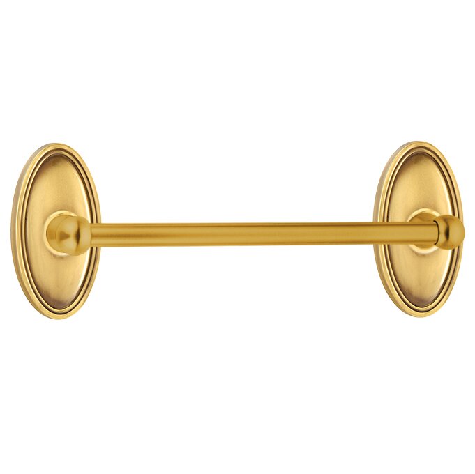 The Emtek Traditional Brass Towel Bar with Oval Rosette in French Antique finish.