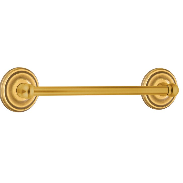 The Emtek Traditional Brass Towel Bar with Regular Rosette in French Antique finish.