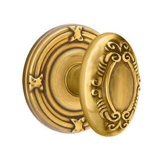 Emtek Victoria Knob with Ribbon & Reed Rosette in French Antique finish