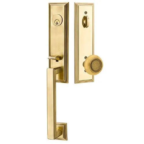 Emtek Wilshire Tubular Entrance Handleset With Belmont Knob in French Antique finish