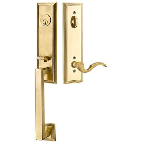 Emtek Wilshire Tubular Entrance Handleset With Cortina Lever in French Antique finish