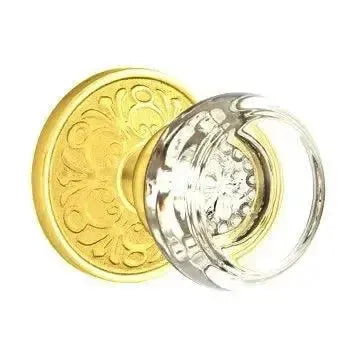 Emtek Georgetown Crystal Knob with Lancaster Rosette in Unlacquered Brass finish