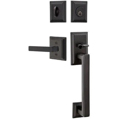 Emtek Hamden Tubular Entrance Handleset With Dumont Lever Flat Black
