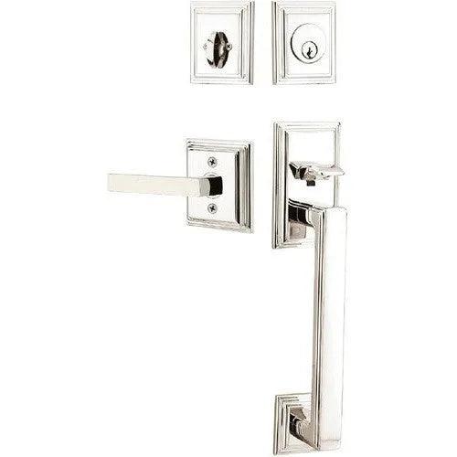 Emtek Hamden Tubular Entrance Handleset With Dumont Lever Lifetime Polished Nickel