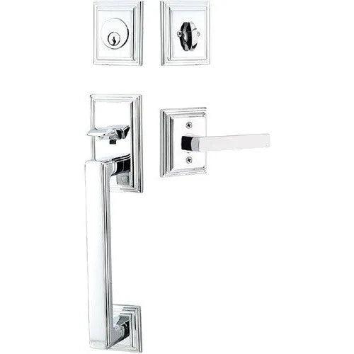 Emtek Hamden Tubular Entrance Handleset With Dumont Lever Polished Chrome
