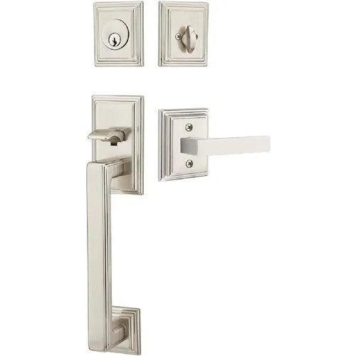 Emtek Hamden Tubular Entrance Handleset With Dumont Lever Satin Nickel