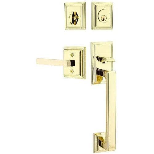 Emtek Hamden Tubular Entrance Handleset With Dumont Lever Unlacquered Brass
