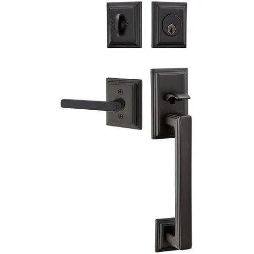 Emtek Hamden Tubular Entrance Handleset With Freestone Lever Flat Black