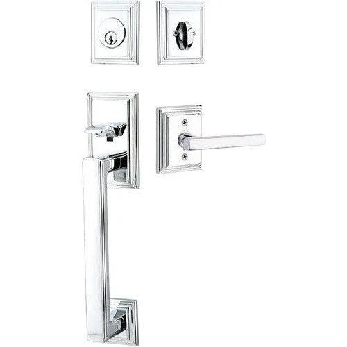 Emtek Hamden Tubular Entrance Handleset With Freestone Lever Polished Chrome