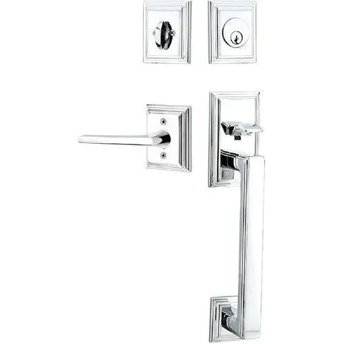 Emtek Hamden Tubular Entrance Handleset With Helios Lever in Polished Chrome finish
