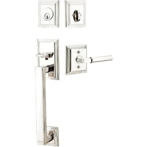 Emtek Hamden Tubular Entrance Handleset With Hercules Lever Lifetime Polished Nickel