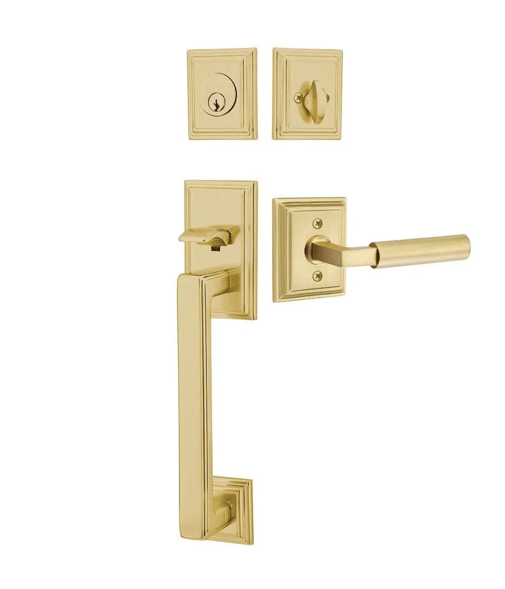 Emtek Hamden Tubular Entrance Handleset With Hercules Lever Satin Brass