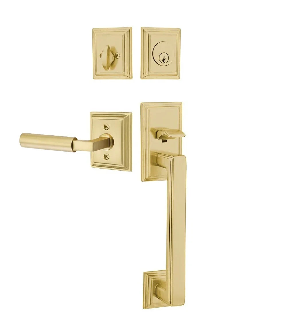 Emtek Hamden Tubular Entrance Handleset With Hercules Lever Satin Brass
