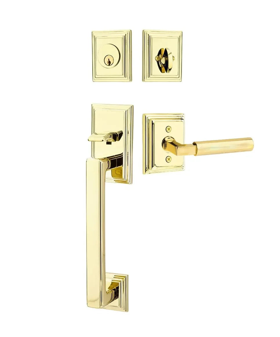 Emtek Hamden Tubular Entrance Handleset With Hercules Lever Unlacquered Brass