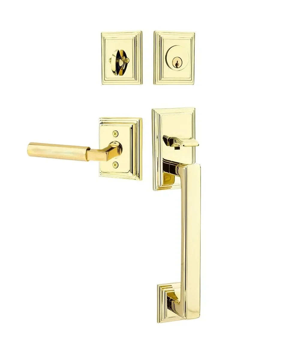 Emtek Hamden Tubular Entrance Handleset With Hercules Lever Unlacquered Brass
