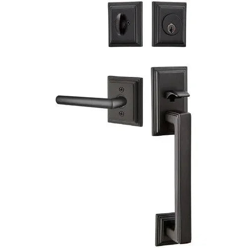 Emtek Hamden Tubular Entrance Handleset With Stuttgart Lever Flat Black