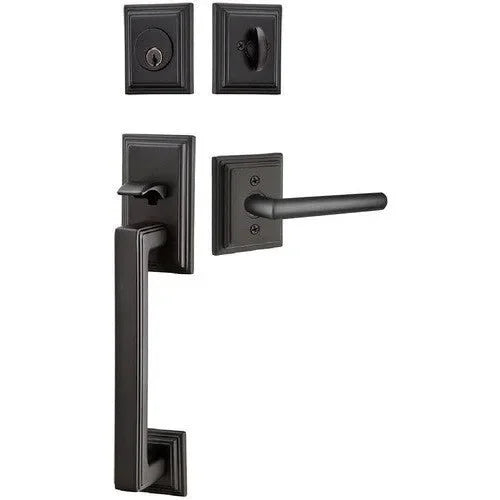 Emtek Hamden Tubular Entrance Handleset With Stuttgart Lever Flat Black