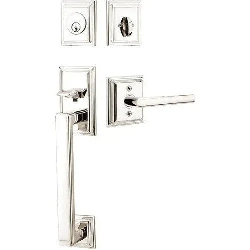 Emtek Hamden Tubular Entrance Handleset With Stuttgart Lever Lifetime Polished Nickel