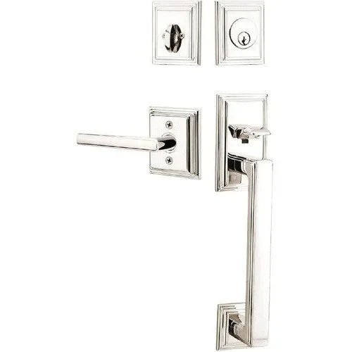 Emtek Hamden Tubular Entrance Handleset With Stuttgart Lever Lifetime Polished Nickel