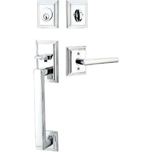 Emtek Hamden Tubular Entrance Handleset With Stuttgart Lever Polished Chrome