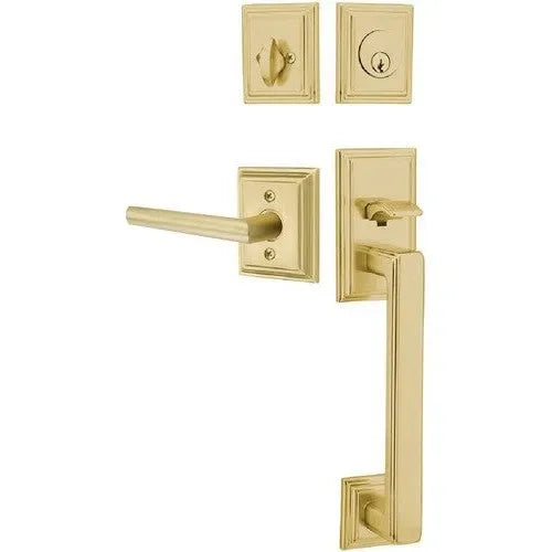 Emtek Hamden Tubular Entrance Handleset With Stuttgart Lever Satin Brass