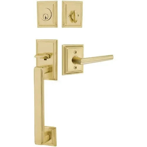 Emtek Hamden Tubular Entrance Handleset With Stuttgart Lever Satin Brass