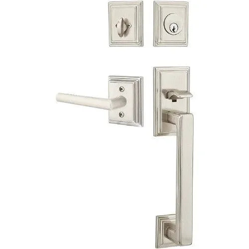 Emtek Hamden Tubular Entrance Handleset With Stuttgart Lever Satin Nickel