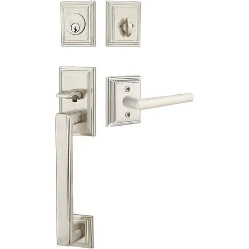 Emtek Hamden Tubular Entrance Handleset With Stuttgart Lever Satin Nickel
