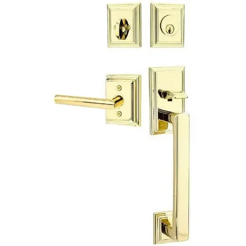 Emtek Hamden Tubular Entrance Handleset With Stuttgart Lever Unlacquered Brass