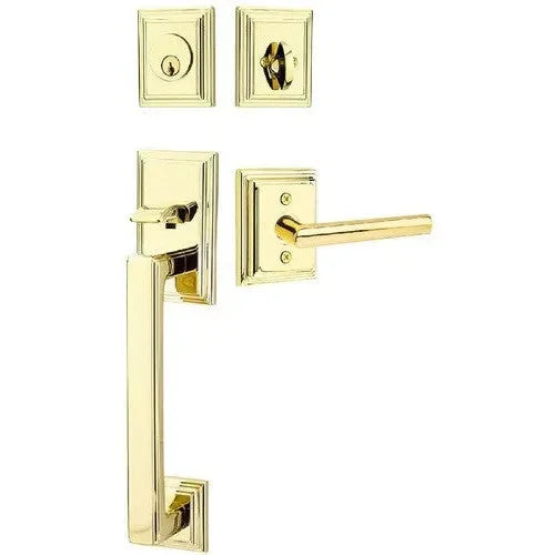 Emtek Hamden Tubular Entrance Handleset With Stuttgart Lever Unlacquered Brass
