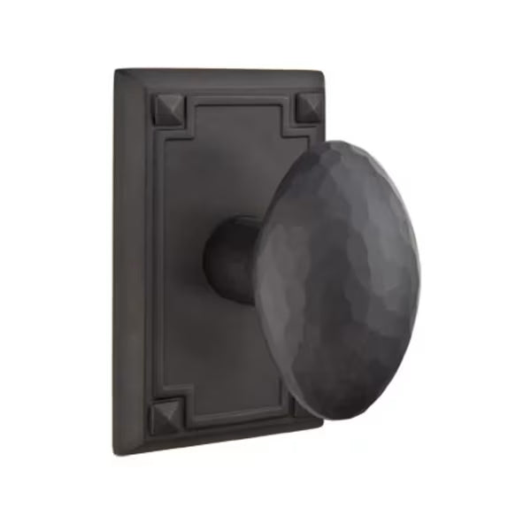 Emtek Hammered Egg Knob with Arts & Crafts Rosette in Flat Black finish