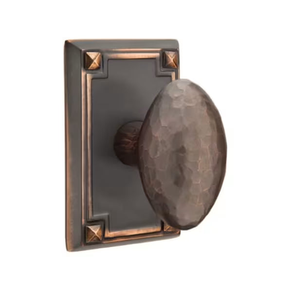 Emtek Hammered Egg Knob with Arts & Crafts Rosette in Oil Rubbed Bronze finish