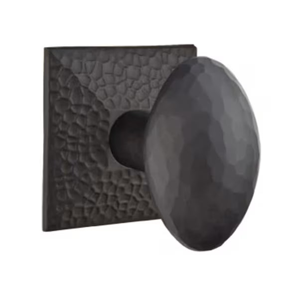 Emtek Hammered Egg Knob with Hammered Rosette in Flat Black finish