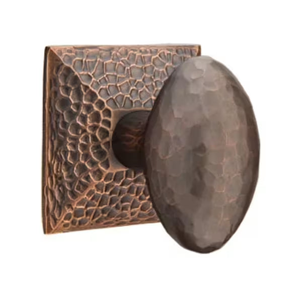 Emtek Hammered Egg Knob with Hammered Rosette in Oil Rubbed Bronze finish