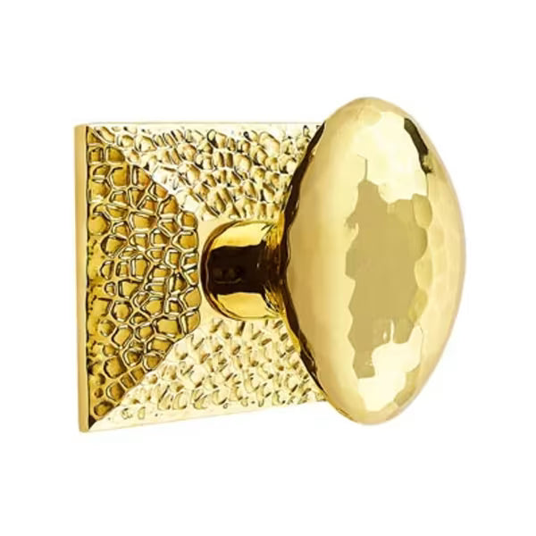 Emtek Hammered Egg Knob with Hammered Rosette in Unlacquered Brass finish