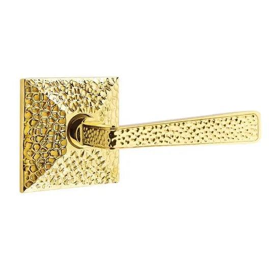 Emtek Hammered Lever With Hammered Rosette Unlacquered Brass