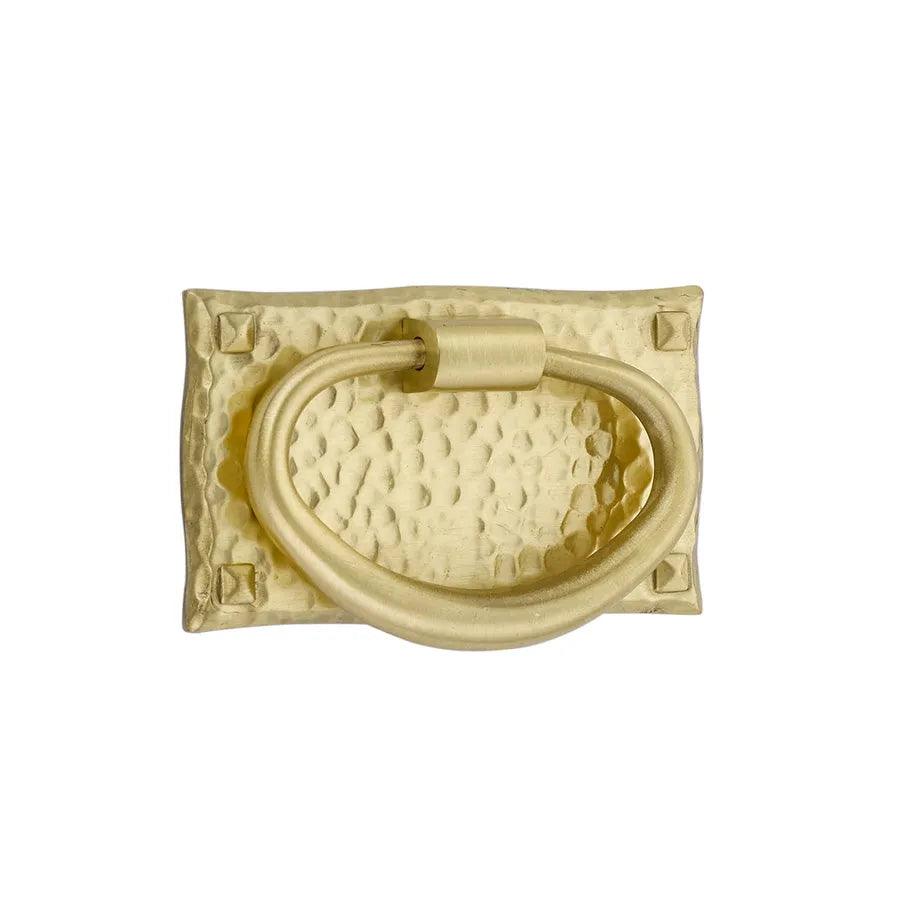 The Emtek Hammered Oval Cabinet Pull in Satin Brass finish