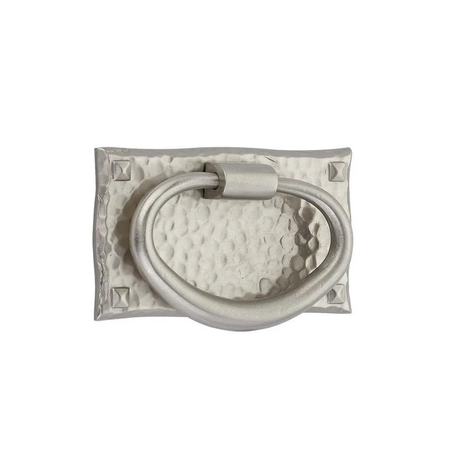 The Emtek Hammered Oval Cabinet Pull in Satin Nickel finish