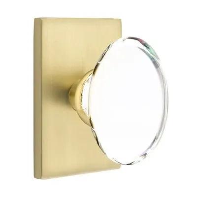 Emtek Hampton Knob With Modern Rectangular Rosette Satin Brass