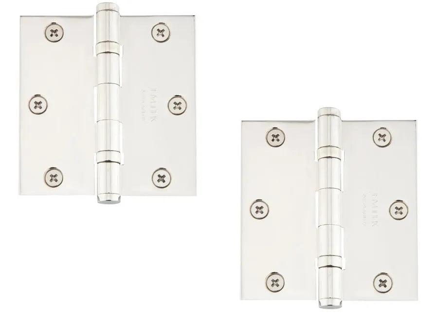 Emtek Heavy Duty Solid Brass Ball Bearing Hinge, 3.5" x 3.5" with Square Corners Lifetime Polished Nickel