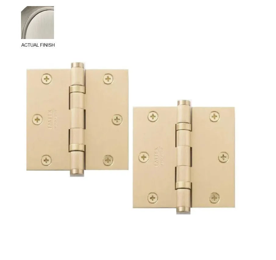 Emtek Heavy Duty Solid Brass Ball Bearing Hinge, 3.5" x 3.5" with Square Corners Pewter