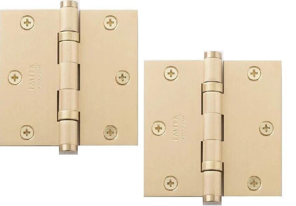 Emtek Heavy Duty Solid Brass Ball Bearing Hinge, 3.5" x 3.5" with Square Corners Satin Brass