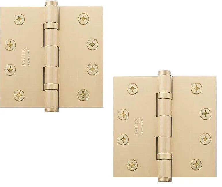 Emtek Heavy Duty Solid Brass Ball Bearing Hinge, 4" x 4" with Square Corners Satin Brass
