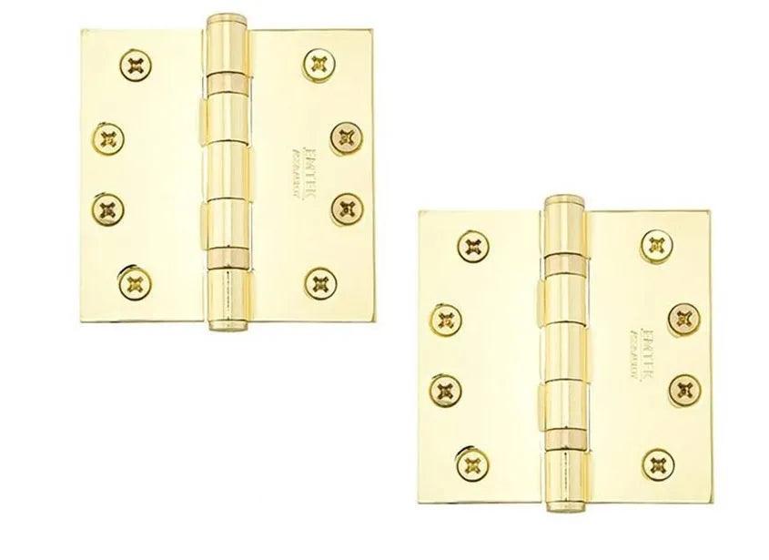 Emtek Heavy Duty Solid Brass Ball Bearing Hinge, 4" x 4" with Square Corners Unlacquered Brass